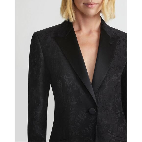 Lafayette 148 Flora Bloom Wool Silk Blazer US 8 Jacquard Suit Jacket Black Tie - Picture 5 of 16